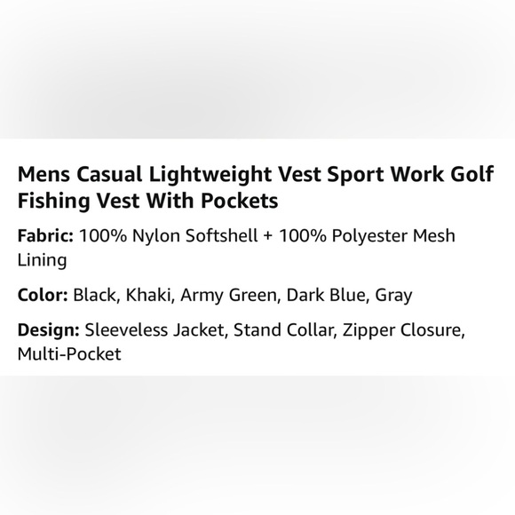 New Men Lightweight Vest Outdoor Leisure Vest with Pockets Windproof Jacket - Picture 7 of 7